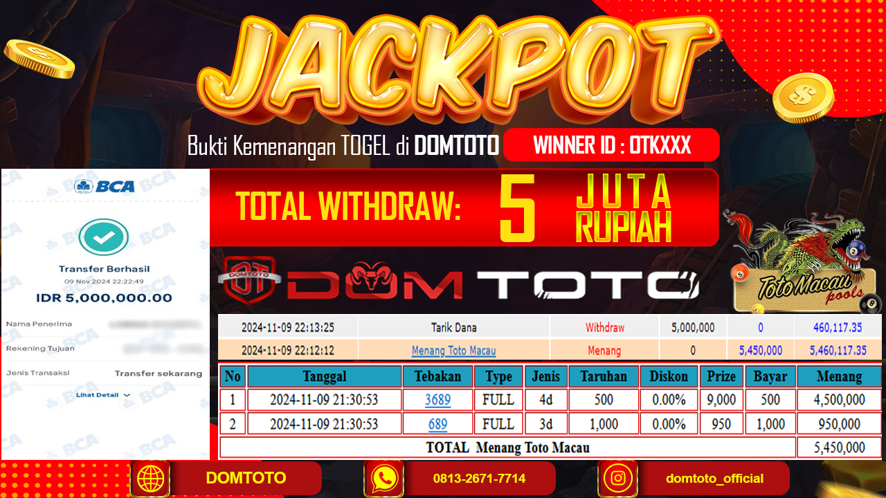 JACKPOT TOTOMACAU  09 NOVEMBER 2024